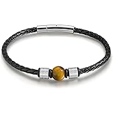 TRUMIUM Beaded Bracelets for Men Women Natural 10mm Tiger Eyes Mens Leather Bracelet Gemstone Jewelry for Him 7.5/8.3/9 Inch Length