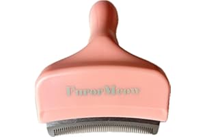 FurorMeow Pet Deshedding Tool with Curve Blade, Cat Grooming Brush, Tight V-shaped Teeth Shedding Comb for Cats and Dogs (Pink, Small)