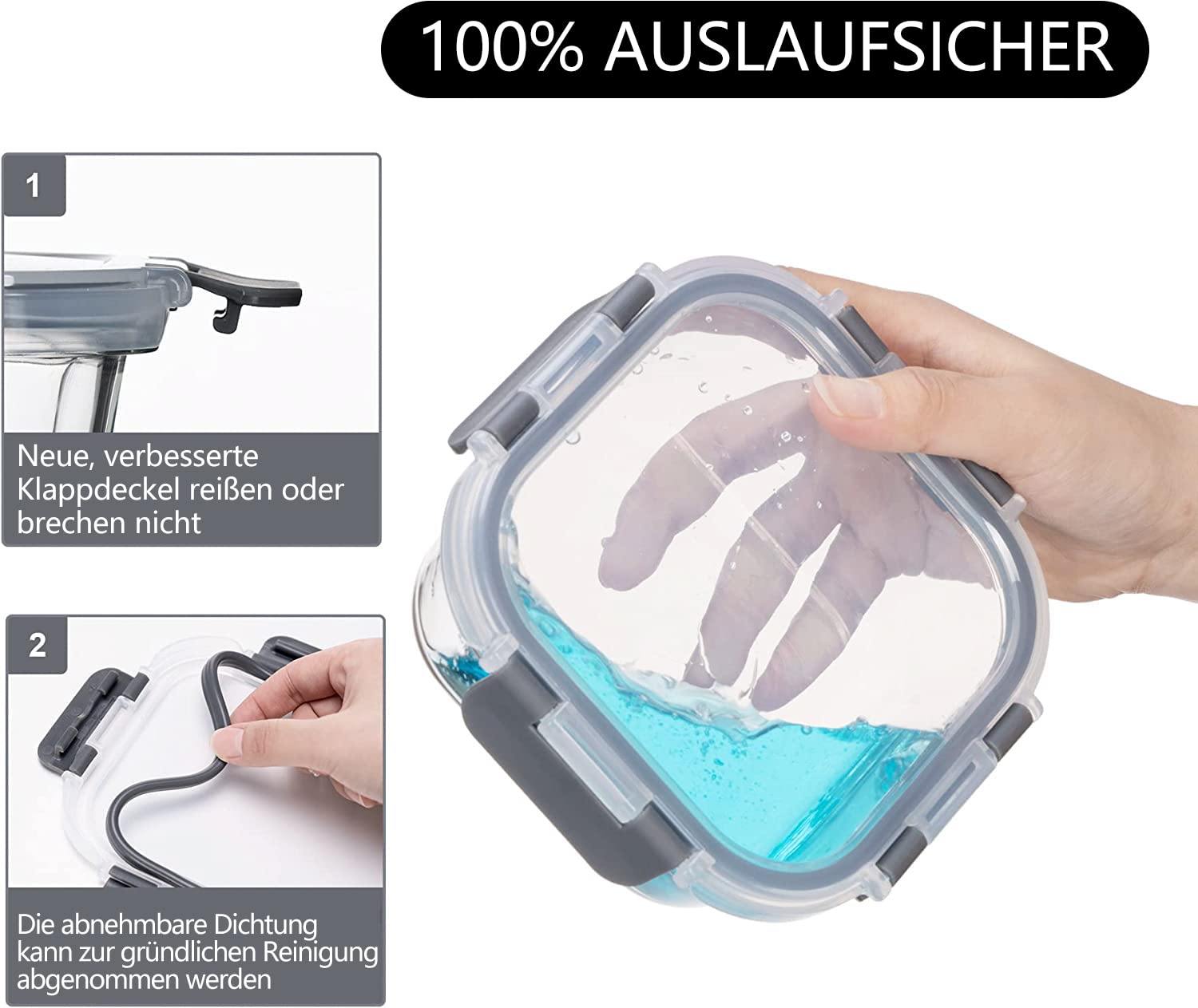 Fenger Glas Frischhaltedosen mit deckel Vorratsbehälterset,kühlschrank organizer Aufbewahrungsbehälter aufschnittboxen，meal prep gläser - luftdicht mikrowellengeschirr BPA-frei (10 Behälter) 4