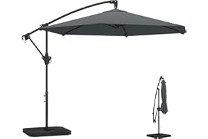 Outsunny 9.7 ft Offset Patio Umbrella with Water/Sand Fillable Weights, Cross Base, Garden Hanging Parasol with Locking Latch