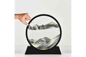 DONGAI 3D Moving Sand Art Picture Decor, Deep Sea Sandscape Liquid Motion, Round Glass, Mobile Sand Painting Relaxing Gifts, Large Desktop Decorations/Toys for Adults and Children (7 inches/Black Gold)