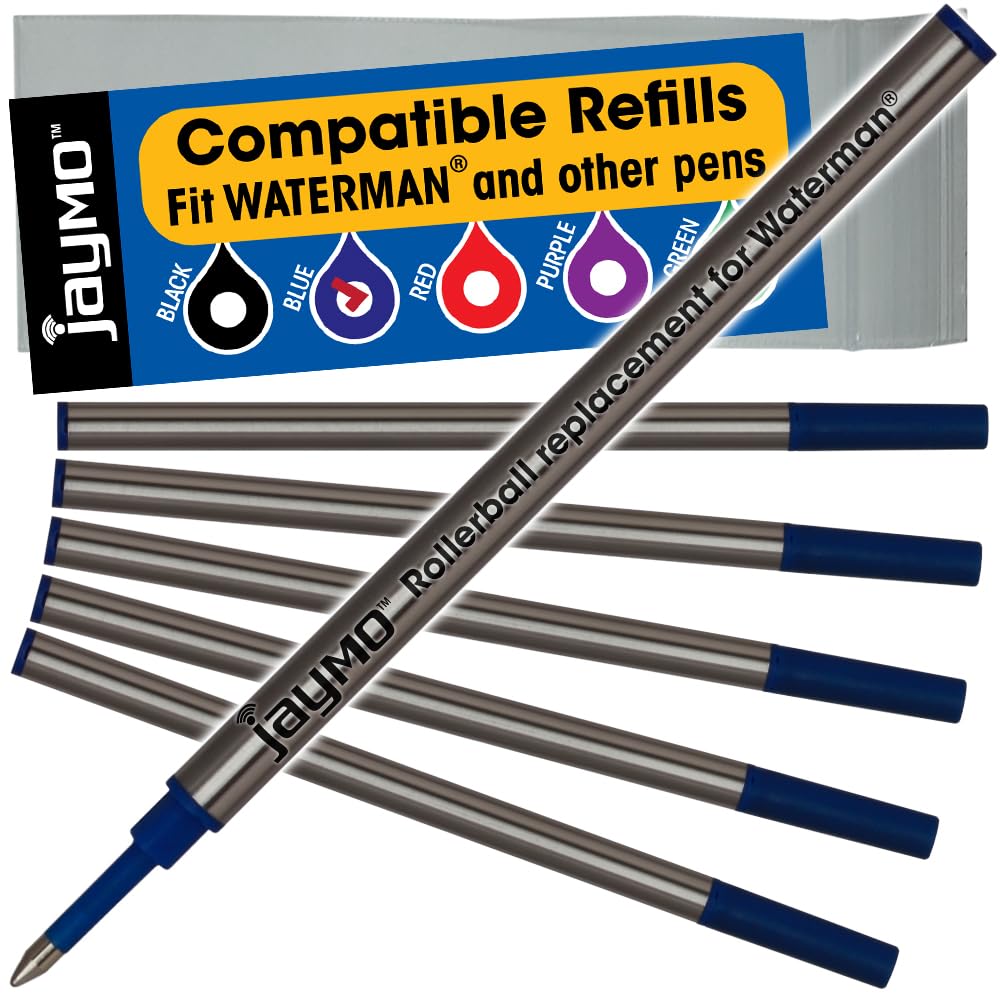 Jaymo Replacement for Waterman 540961 - Measures 4.3 in / 109 mm Long - Rollerball Pen Refill - 6 Blue โ image 1