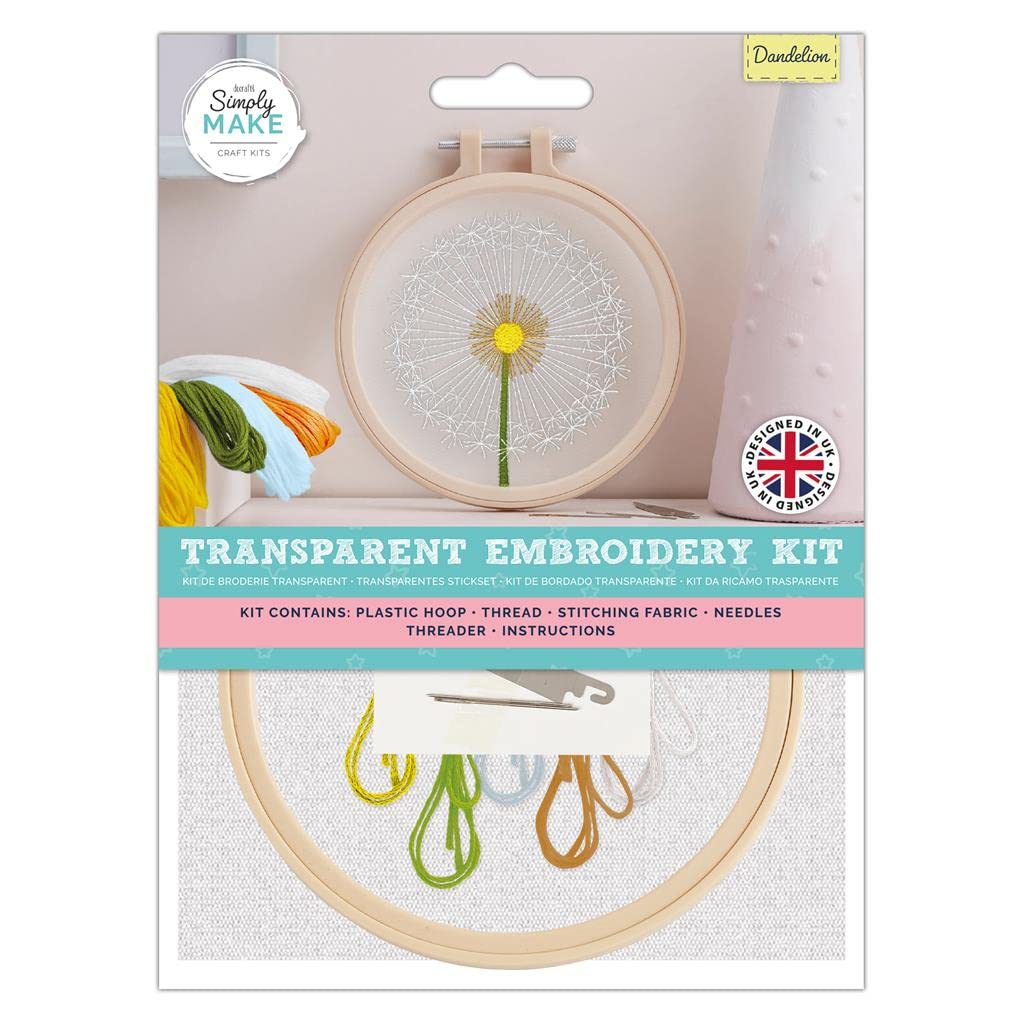 Simply Make Adults Dandelion Sewing Needle Stitch Embroidery Hobby Kit, Present for any Creativity Enthusiast, or Hobbyist, Ideal for Beginners, New Starter