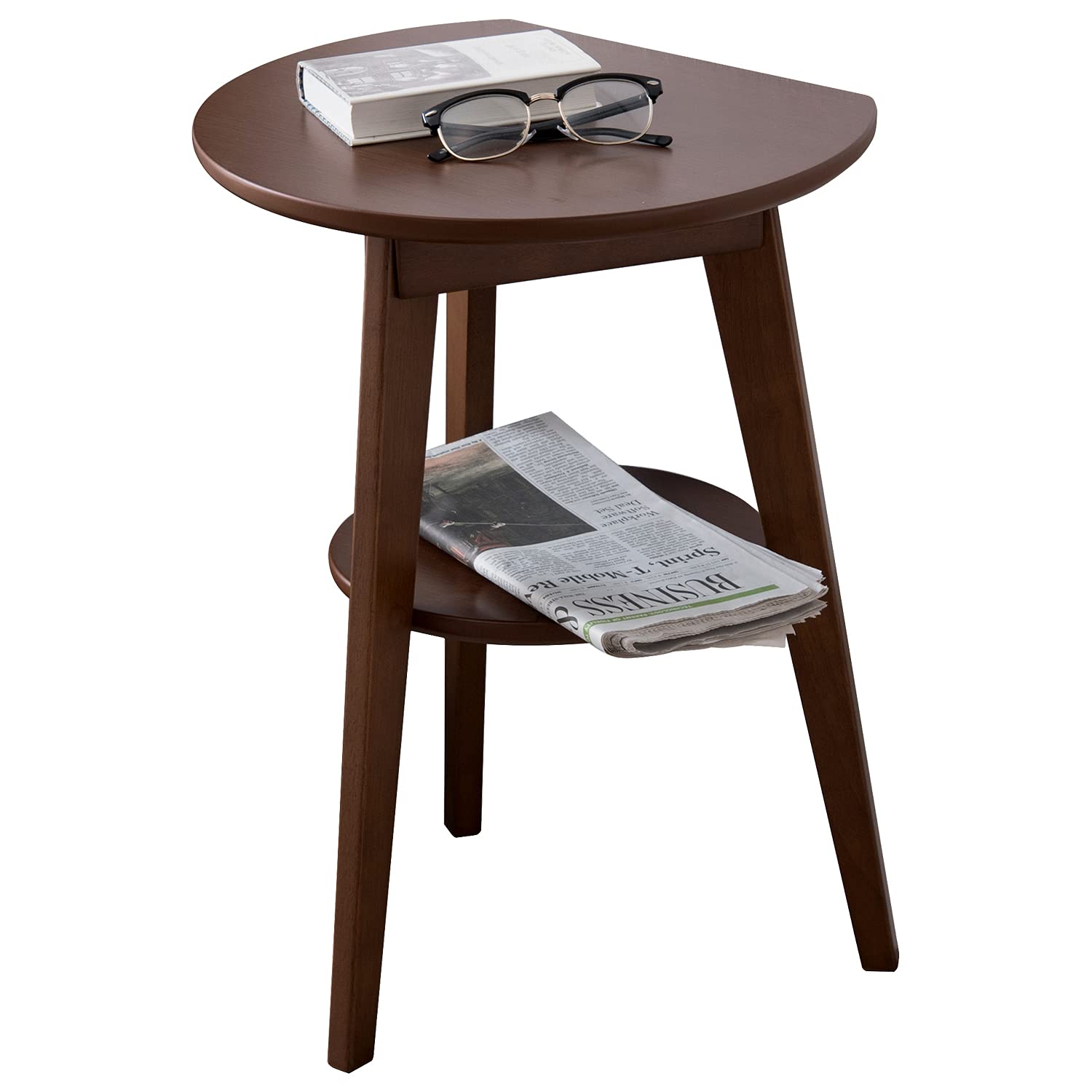 萩原(Hagihara) サイドテーブル 丸型 机 ナイトテーブル 【壁付けできる】 丸テーブル 天然木 ダークブラウン VT-7972DBR商品画像