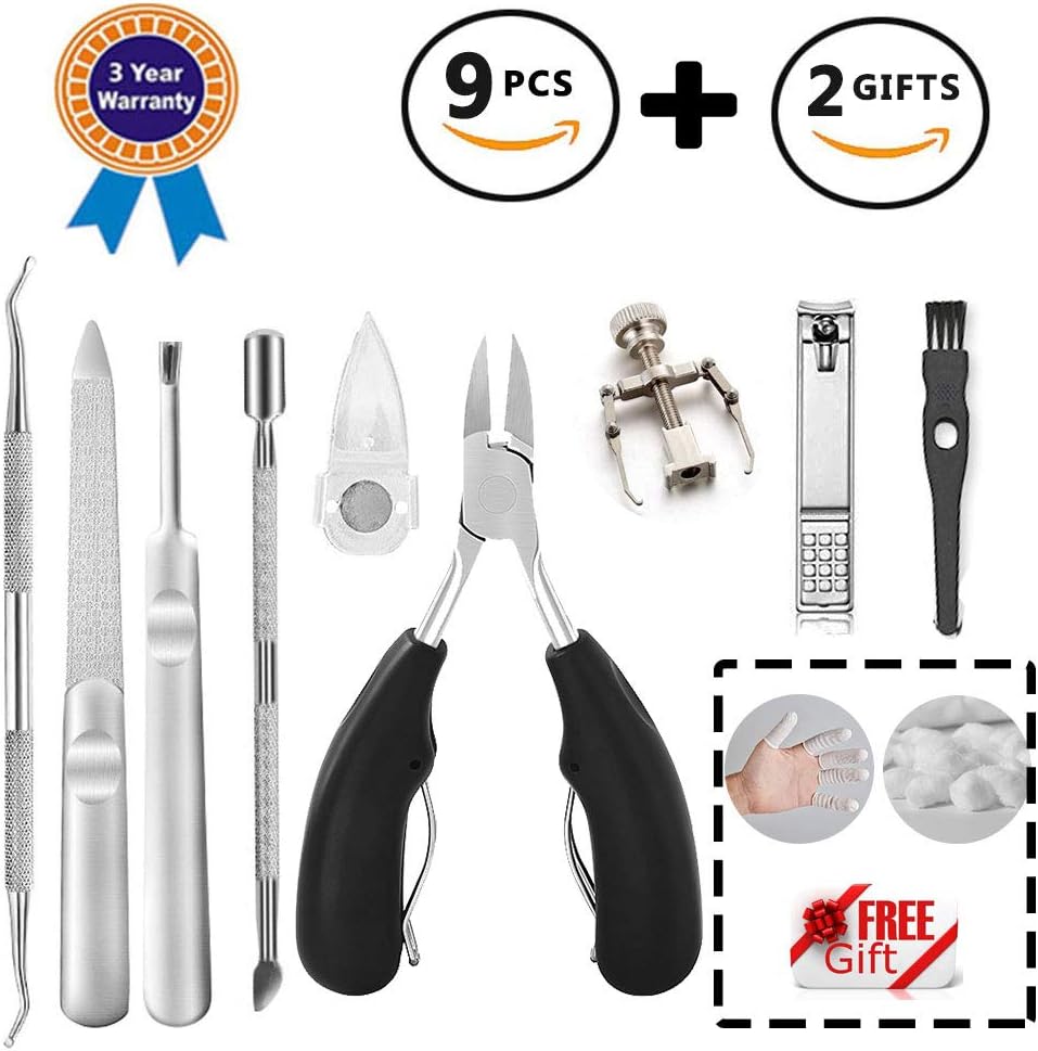9 pcs Toenail Clippers for Ingrown or Thick Toenails Professional Pedicure Tools Professional Pedicure Tools - Large Handle for Thick or Ingrown Toenails (Black)