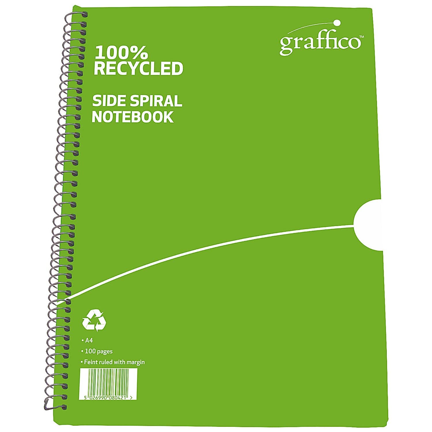 GRAFFICO A4 Recycled Spiral Bound Feint Ruled 100 Pages Notebook