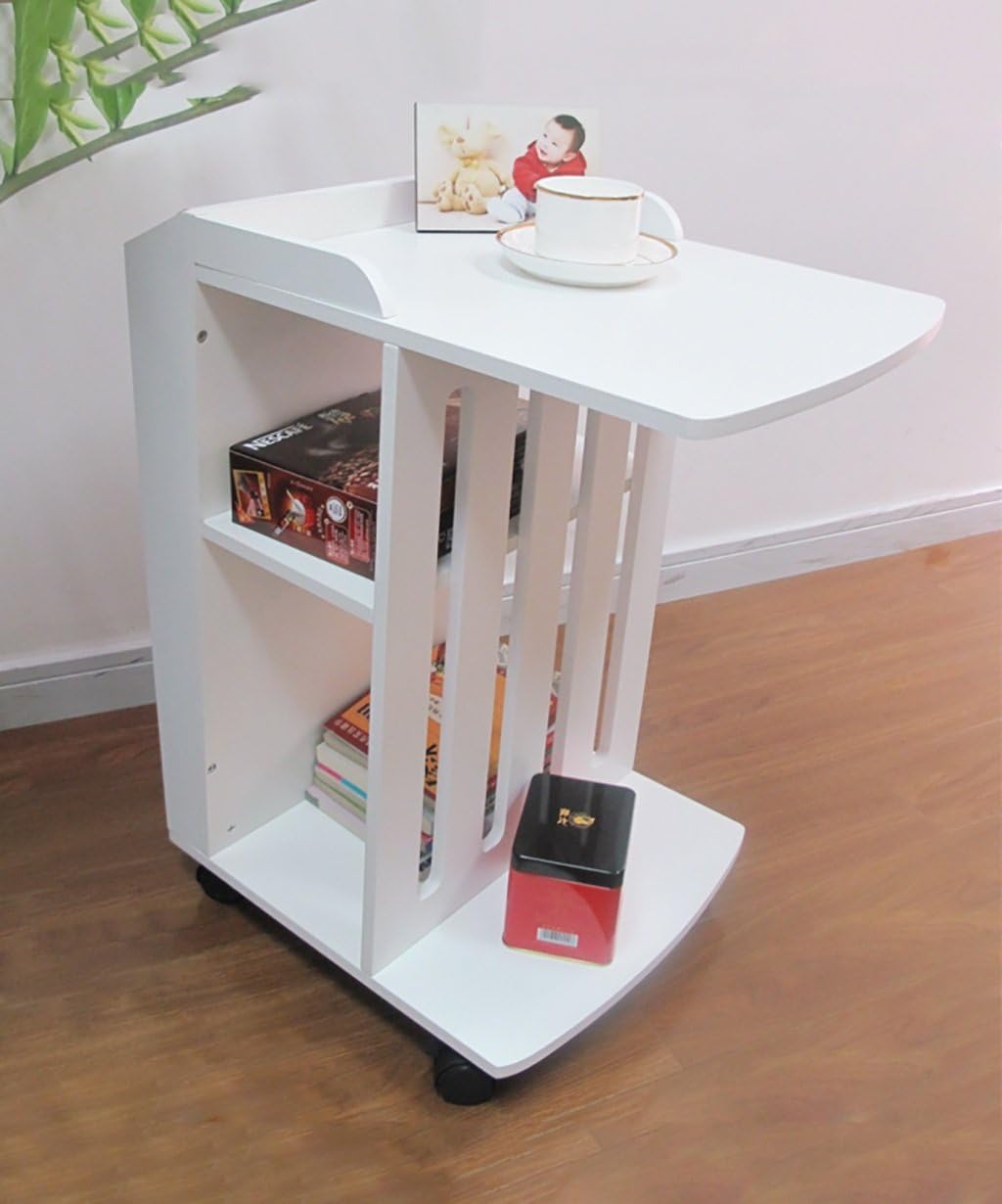 HAIPENGZHUOZI End side table Creative Shelf Simple Modern Fashion Multi-functional Small Coffee Table Magazine Table Sofa Side Table White With Wheels