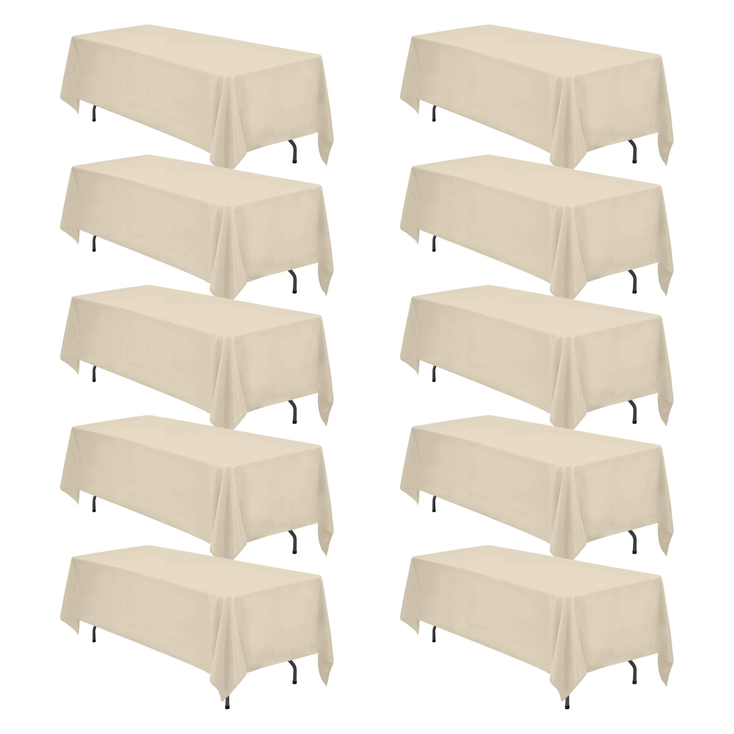 Photo 1 of BRILLMAX 10 Pack Beige Tablecloths 70 x 120 Inch for 6ft or 8ft Rectangle Tables - Rectangular Bulk Linen Polyester Fabric Washable Cloth Cover for Wedding Reception Banquet Birthday Party