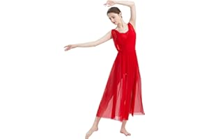 ODASDO Women Lyrical Modern Contemporary Dance Costume Leotard V-Neck Backless Split Tulle Skirt Flowy Overlay Dress