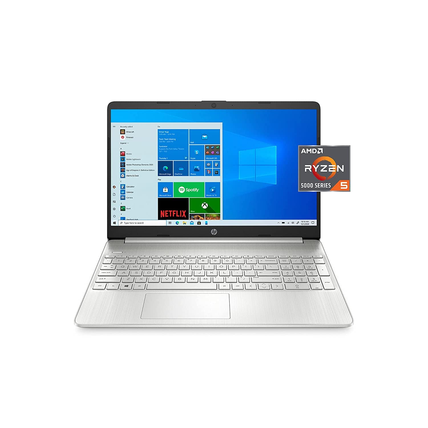 HP 15.6" FHD, Ryzen 5-5500, 8GB RAM, 256GB SSD, Silver, Windows 10 Home, 15-EF2127