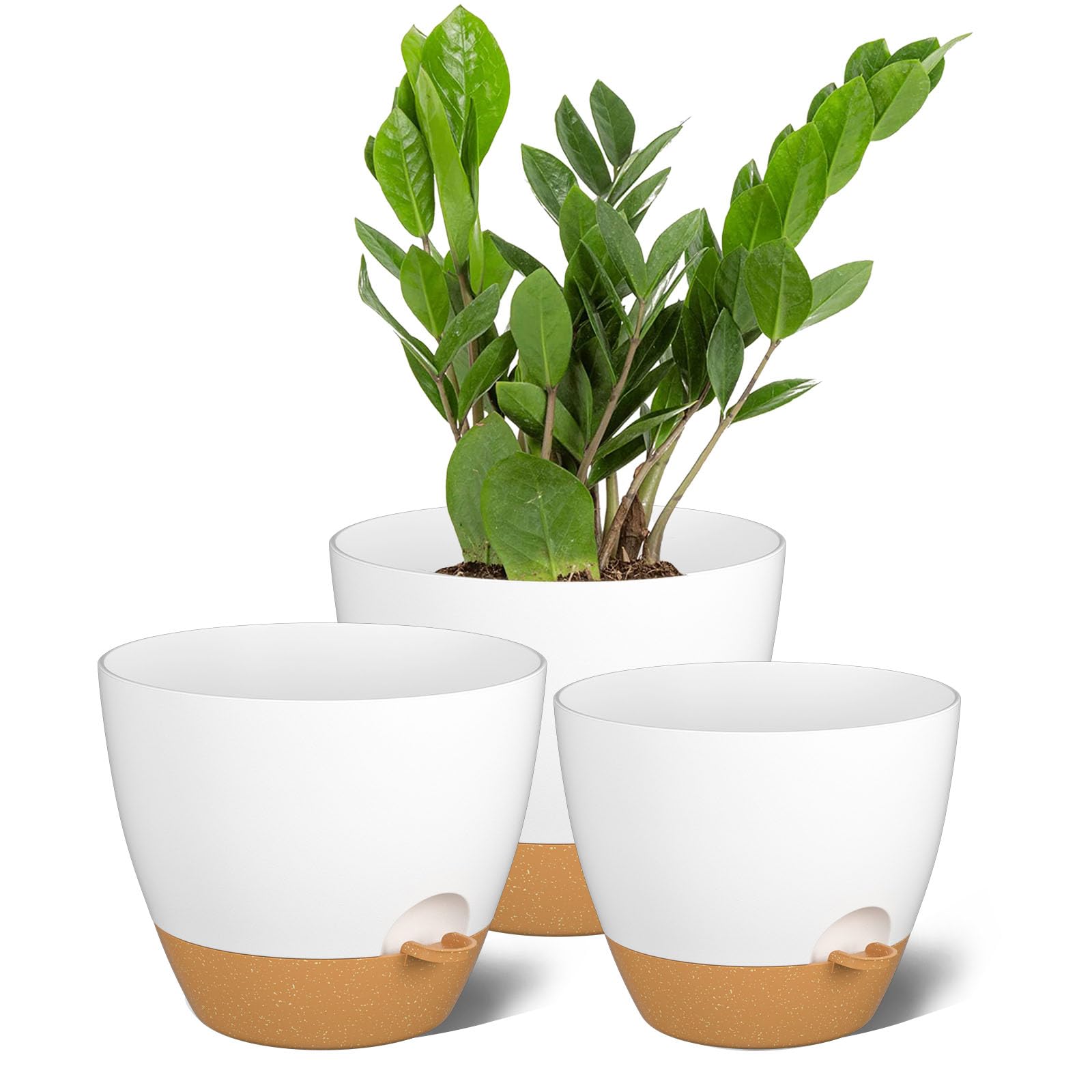 Photo 1 of ZMTECH 9/10/12 Inch Plant Pots Sets, Selfwatering Planters with Drainage Holes Saucers for Indoor Outdoor Plants, Plastic Flower Pots for House Kitchen Window Garden(White, 3 Pack)