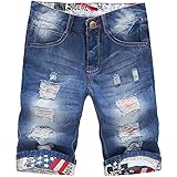 ClothingLoves Men's Denim Ripped Mid Waist Plus Size Bleached Jeans Shorts