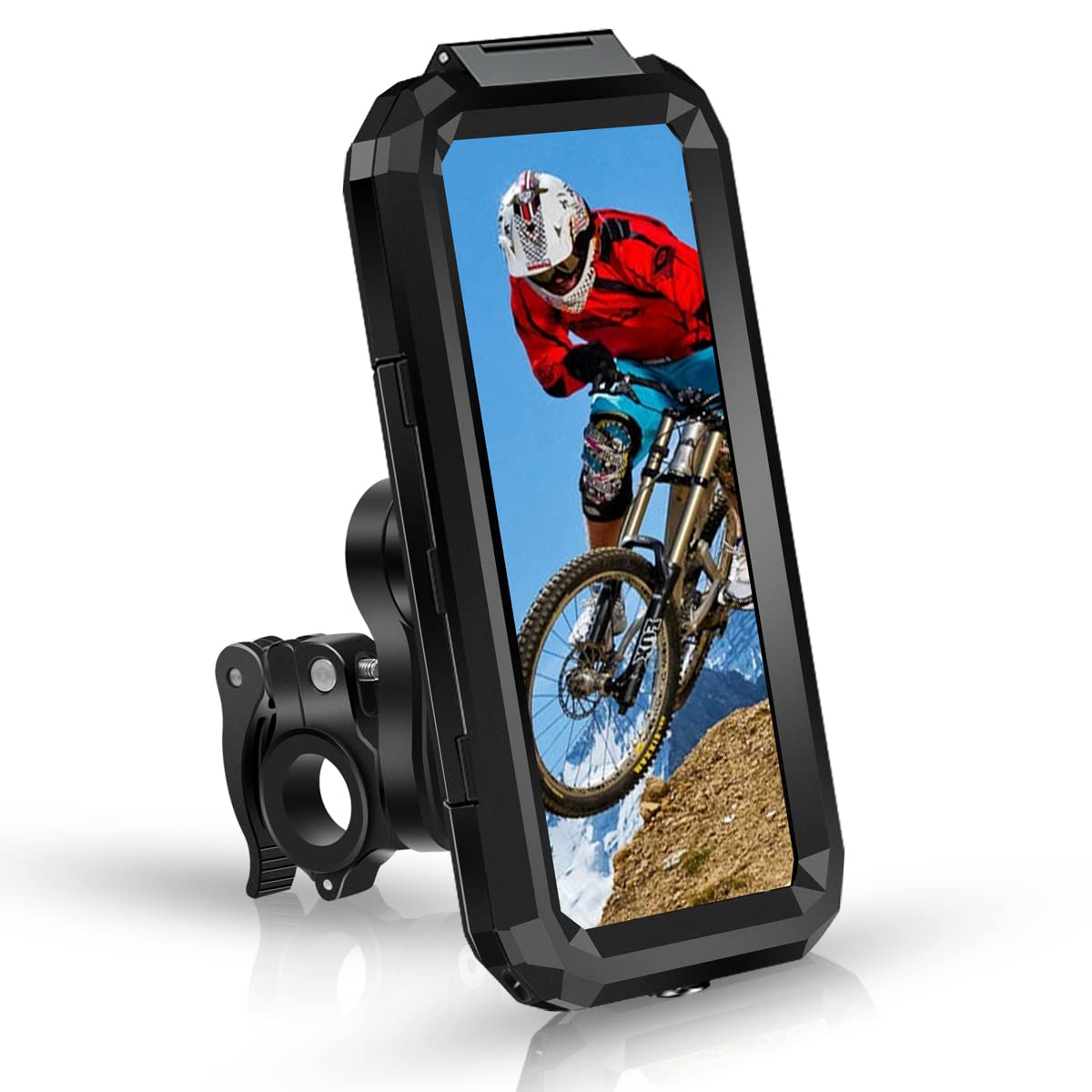 REETEE Motorbike Phone Holder Waterproof Detachable Motorcycle Mount With Touch Screen, Universal 360° Rotatable Bicycle Holder for Smartphone 4.7" to 6.8" (Black S)