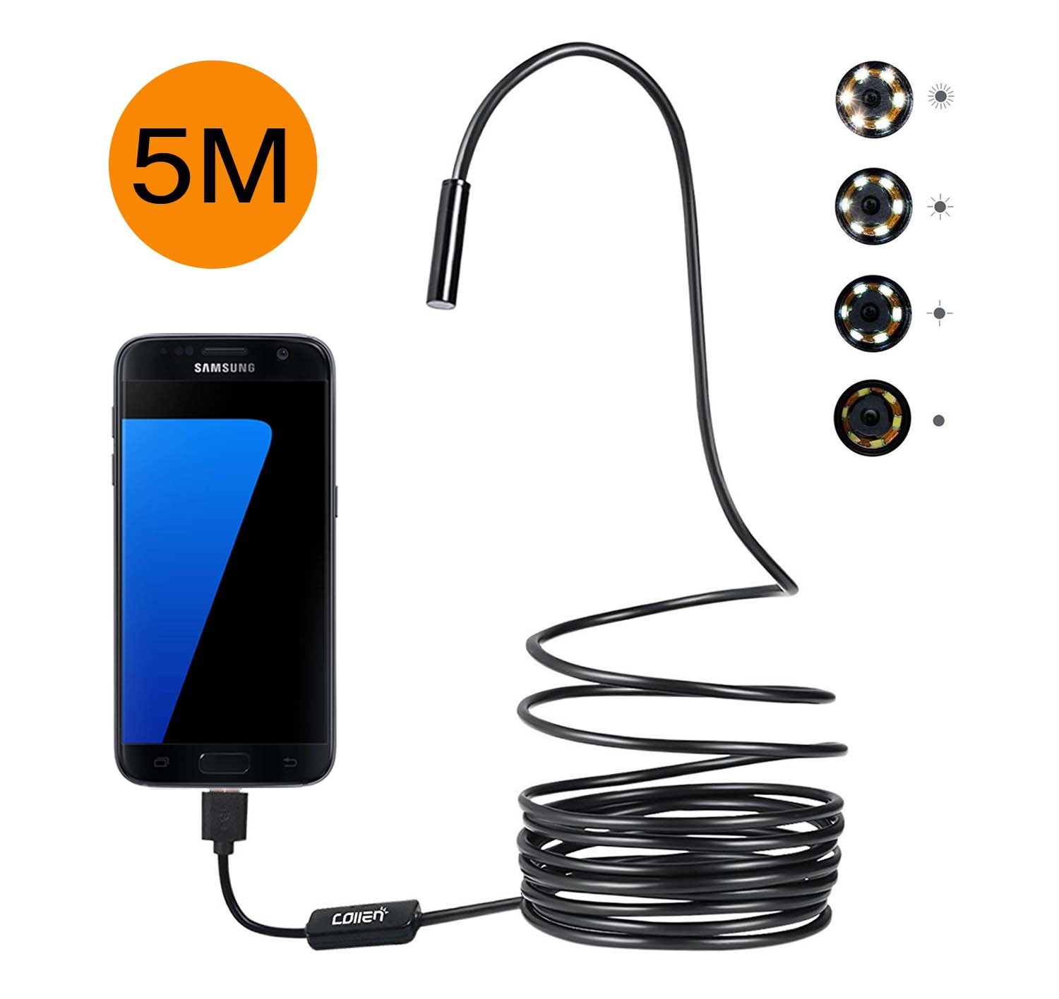 Endoscope Android, Collen Endoscopique Caméra USB 2 Dans 1 HD 720P 5M