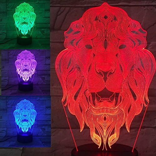 3D Lion Tiger Night Light USB Touch Switch Decor Table Desk Optical Illusion Lamps 7 Color Changing Lights LED Table Home Love Birthday Children Kids Decor Toy Christmas Gift