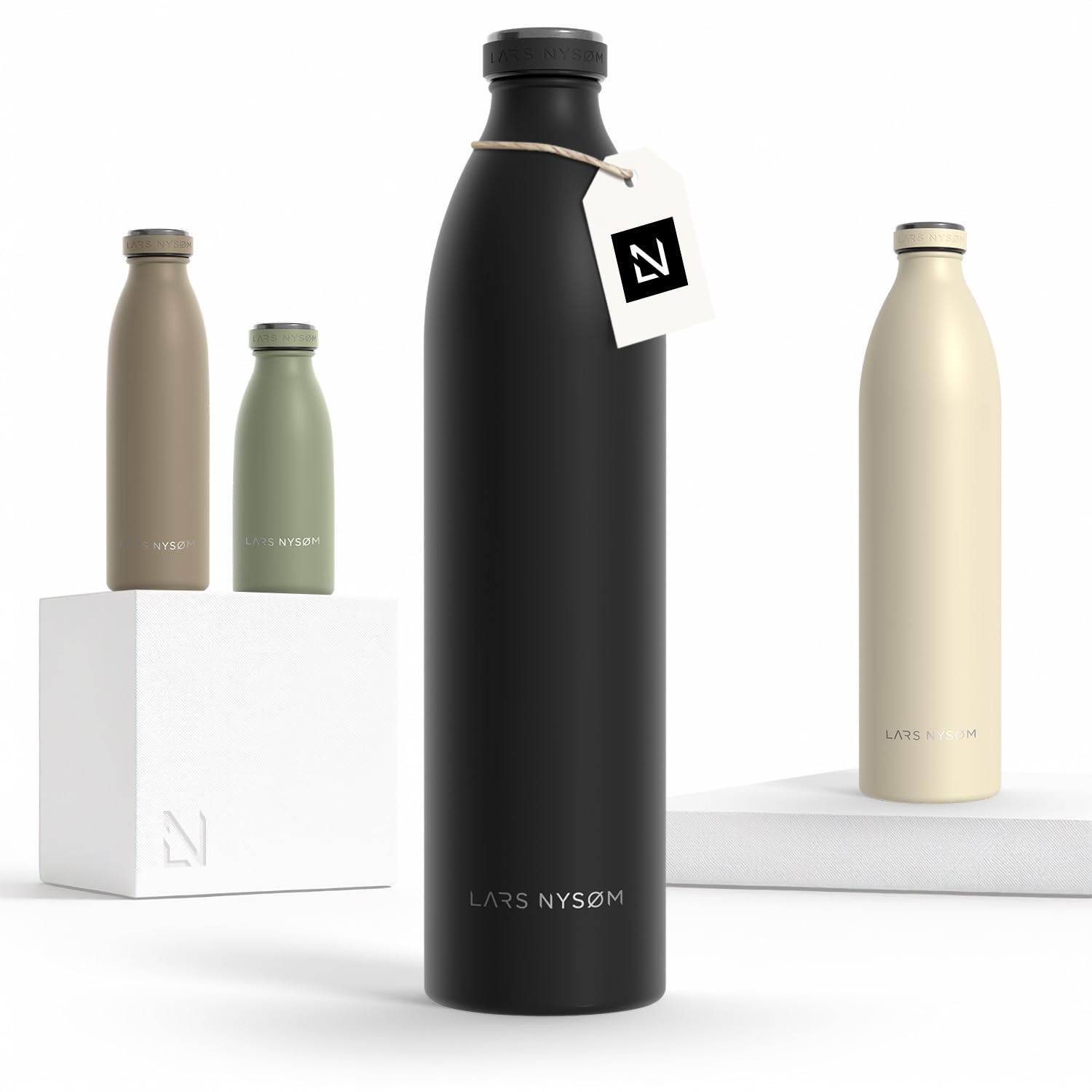 Photo 1 of LARS NYSØM Stainless Steel Insulated XL Water Bottle 12oz 17oz 25oz 34oz 51oz | Insulated Thermo Flask for Hot and Cold Beverages | Leakproof Drinking Bottle (Carbon Black, XL 50.7oz)