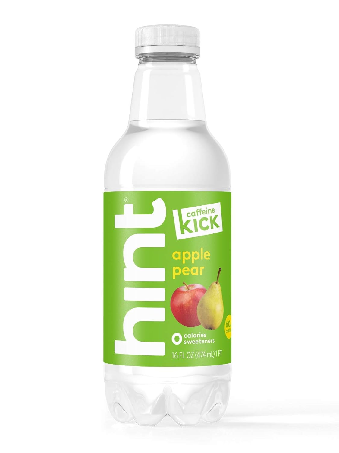 Hint Kick with Caffeine Water Apple Pear (Pack of 12), 16 Ounce Bottles, Caffeinated Water, Apple Pear Infused, Zero Sugar, Zero Calories, Zero Sweeteners, Zero Artificial Flavors
