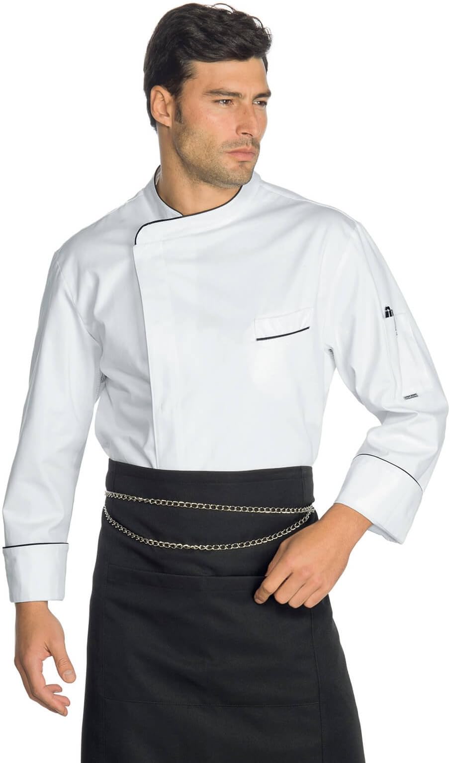 Isacco Chef Jacket Wimbledon White Black Border 100% Cotton