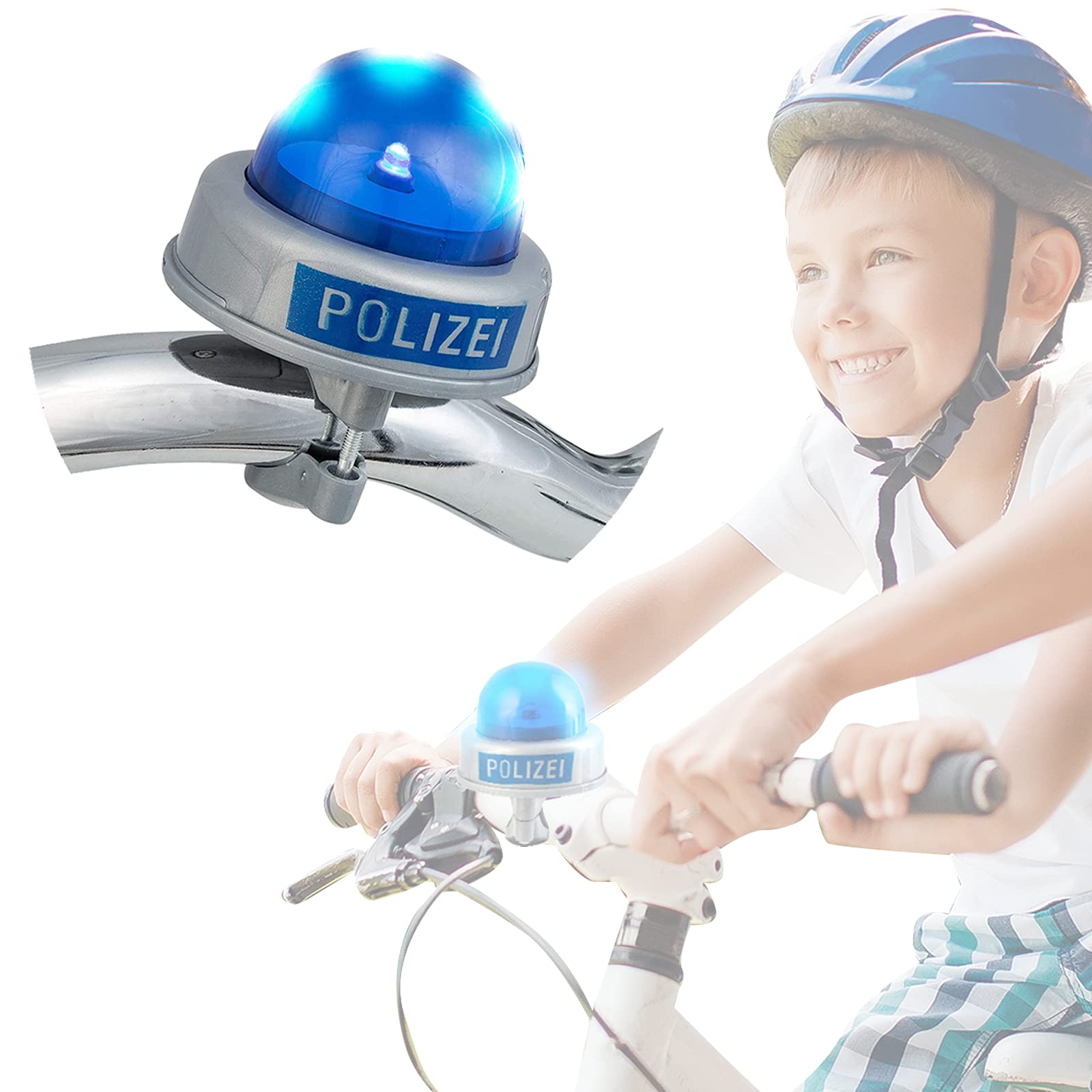 Smart-Planet Police Children's Bicycle Bell with Electric Tatü Tata Sound and Blue Light for Handlebars up to 2.2cm Police Bike Design for Girls and Boys