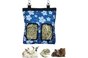 RIOUSSI Guinea Pig Hay Feeder, Hanging Rabbit Hay Feeder Bag for Guinea Pigs Bunnies Chinchillas. Blueflower