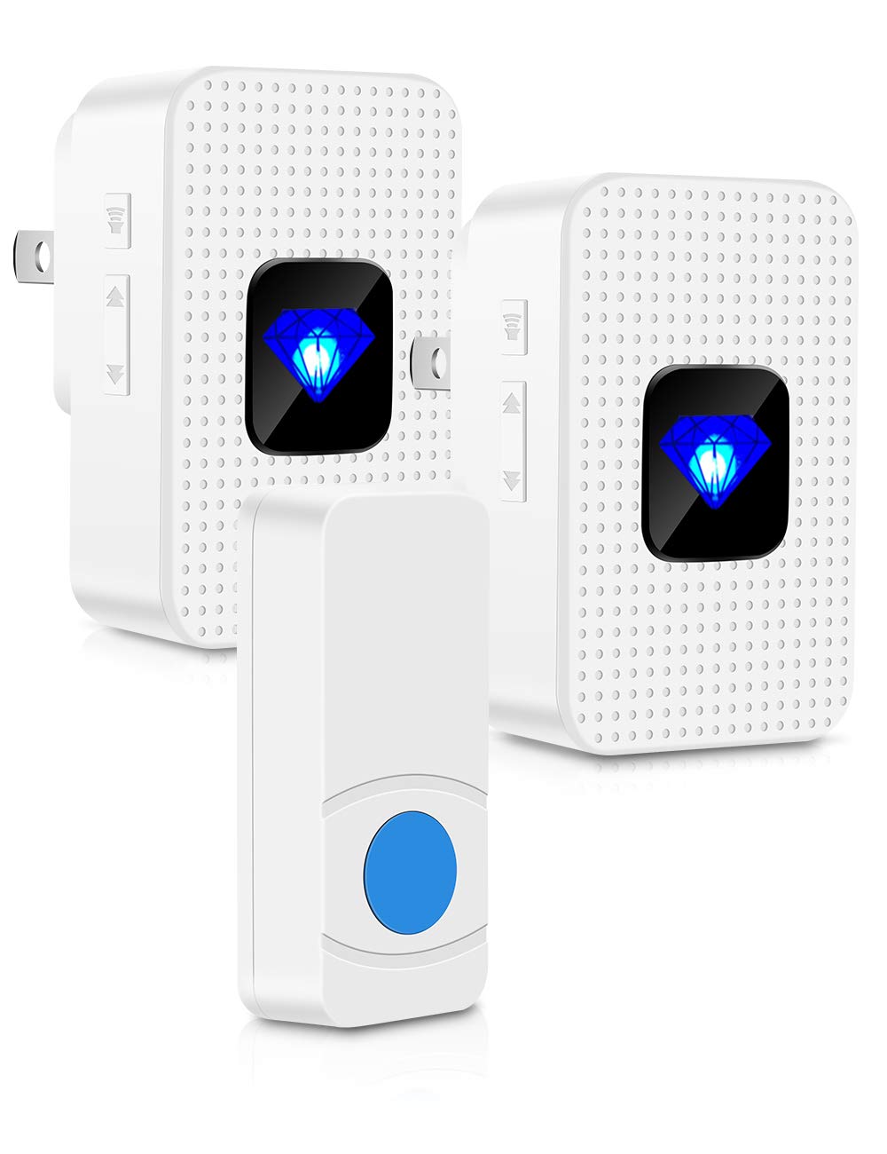 Wireless Doorbell with 2 Receivers, Waterproof Doorbell Chime Kit with LED Flash, 1 Push Button and 2 Plug-in Receiver with 55 Melodies, 5 Volume Levels to Choose