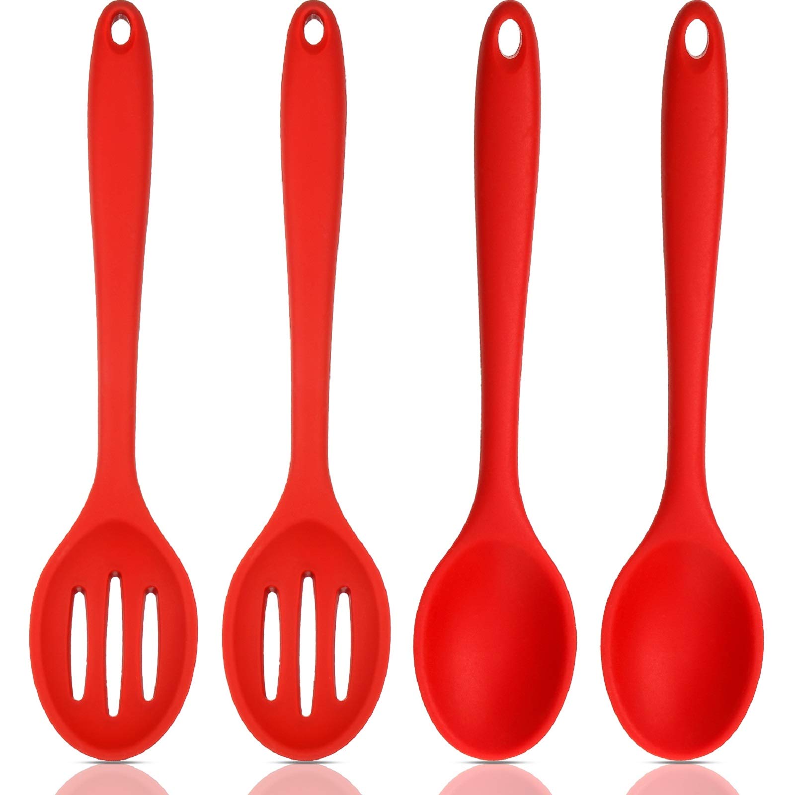 Photo 1 of *damage to 1 spoon in comments* Boao 4 Pcs Silicone Cooking Utensils Set 10.6 Inch Large Silicone Serving Nonstick Spoons Heat Resistant Mixing Slotted Spoons for Kitchen Cooking Bake Stir, Dishwasher Safe(Red)