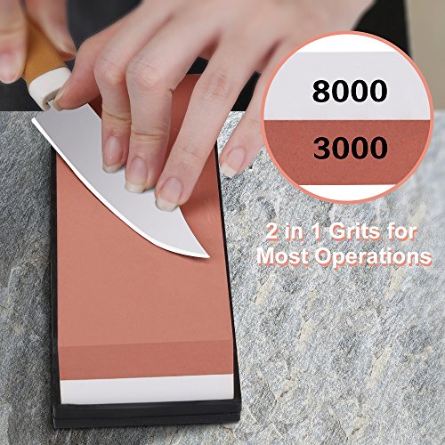 E-Gtong Premium Knife Sharpening Stone Set, 2 Side Grit 3000/8000 Waterstone with Rubber Base, Best Whetstone Sharpener Made with White Corundum for All Kinds of Knives
