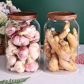 SAIOOL 1 Gallon Glass Jar with Wooden Acacia Airtight Lid,Large Glass Storage Jar set of 2, BPA-Free Cereal Dispenser Jars for flour,Spaghetti Pasta, Powder, Tea, Coffee