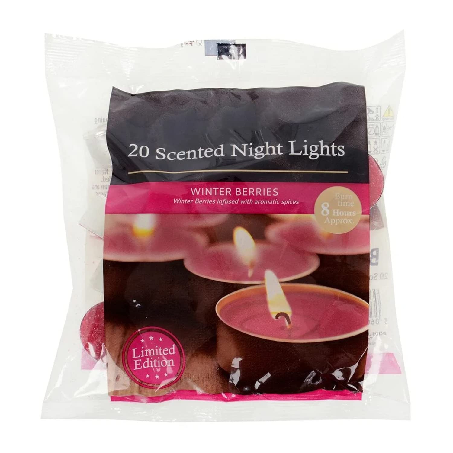 8 Hours Burning Tealights and Scented Candles Pack, with Long Lasting Burning Wax, Having Multiple Refreshing Scents, Making it a Beautiful Gift Pack and a Decorative Accessory (Winter Berries)