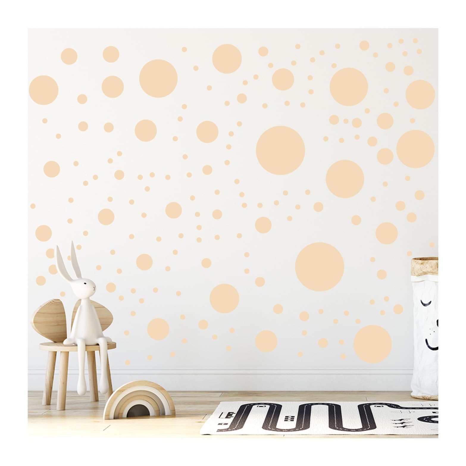 StickerDeen 500+ Assorted Polka Dot Circle Wall Stickers for Kids Bedroom Living Room, Classroom, Playroom Decor Removable Vinyl Wall Stickers Dots Wall Decals (Cream)