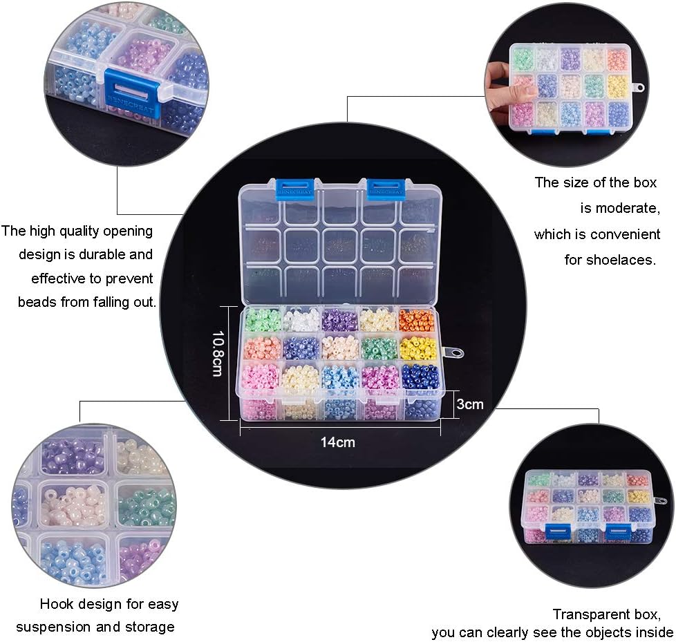 PH PandaHall 3000pcs 15 Colours Glass Seed Beads 4mm Mini Spacers Candy Colour Czech Bead Ceylon Round Bead Cute Craft Bead for Friendship Bracelets Jewellery Making DIY Handicrafts Hole:1.5mm - Image 4