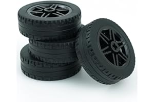 MALEKO 4 PCS Technical Wheels and Tires Dia. 43.2X14mm&Rim Dia. 30X14mm, MOC Car Parts Toy Accessories for Boys Kids, Compatible with Major Brands Wheels and axles Pieces