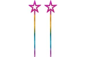 MOFALA 2PCS Star Wand, Children's Creative Handheld Pentagram Plastic Magic Wand, Role-Playing Enlightenment Toys, Educational and Creative Performance Props (Rainbow Color)