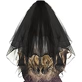 Black Bridal Veil 2 Tier Tulle Black Short Veil with Comb Funeral Halloween Bride Bachelorette Party Decorations 31in