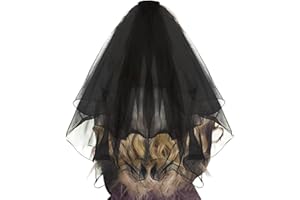 BRIMEKICHIO Black Bridal Veil 2 Tier Tulle Black Short Veil with Comb Funeral Halloween Bride Bachelorette Party Decorations 31in