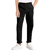 Haloumoning Boys School Uniform Chino Pants Kids Elastic Waist Pull on Twill Pants with Pockets 5-14 Years