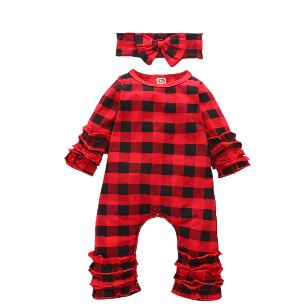 Buy Infant Baby Girls Christmas Jumpsuit Plaid Tree Print Long Sleeve