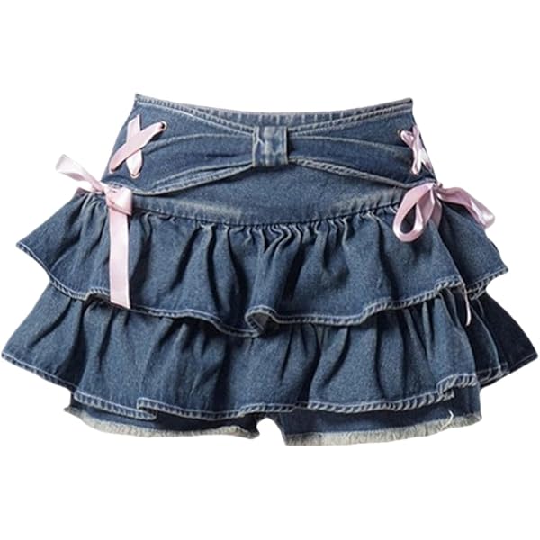 Amazon.com: Women Summer Denim Mini Ruffle Vintage Sweet