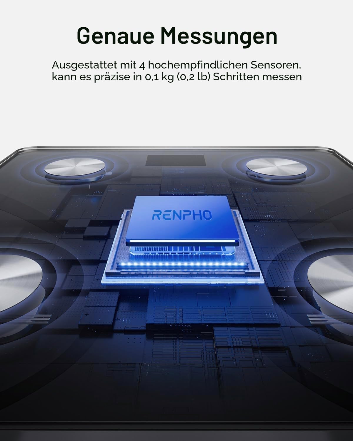 RENPHO Personenwaage Körperfettwaage, Waage Personen mit App 180 kg/400 lbs, Körperwaage Digital Bluetooth Körperanalysewaage für Körperfett, BMI, Muskelmasse, Protein, BMR, Schwarz,Elis 1 3