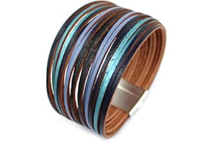 P Ammy Fashion® Multi-layered PU Leather Wrap Bracelets Stackable Boho Bangles Bohemian Cuff with Magnetic Clasp