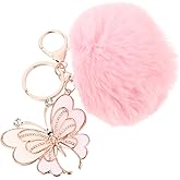 PRETYZOOM Puff Ball Pom Pom Keychain with Butterfly Pendant Artificial Fur Ball Keyring Car Keys Holder Bag Charm Ornament