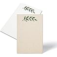321Done Greenery Note Cards, Made in the USA - 4x6 Thick, Blank, Heavy Cardstock, Cute, Pretty, Simple Green Leaves on Kraft, No Envelopes - Set of 50