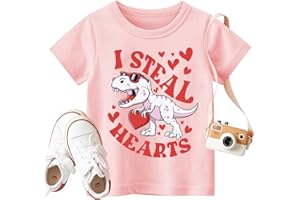 Fawniss Valentines Shirts for Kids Valentines T-Shirts Cute Dinosaur Steal Hearts Tops