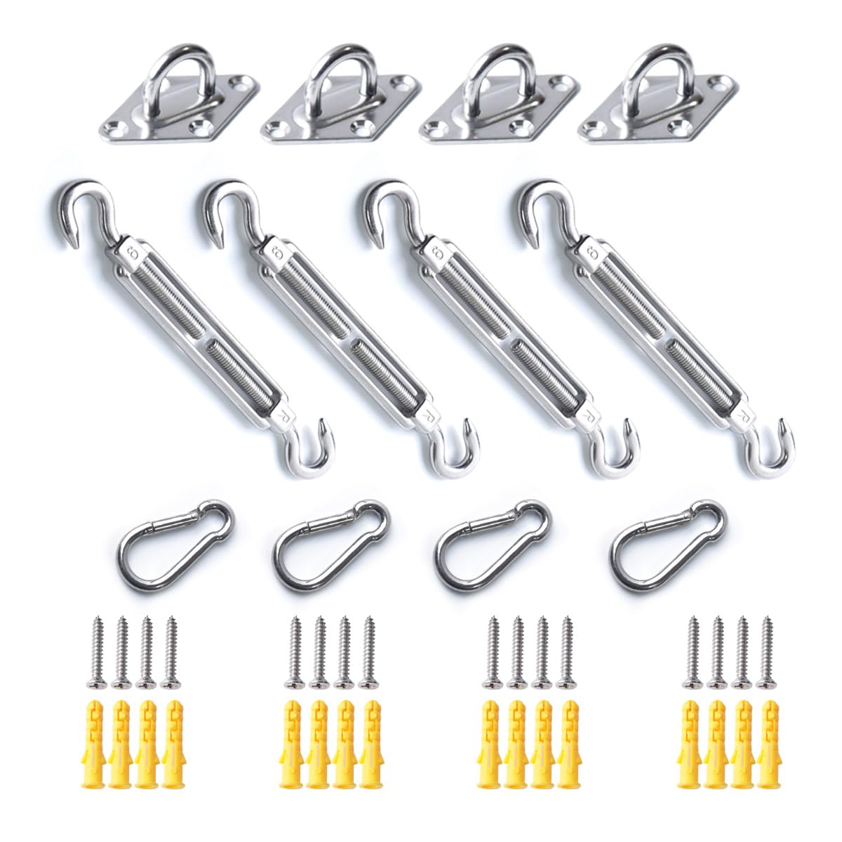 M6 Awning Attachment Set, Shade Sail Installation Kit, 304 Stainless Steel Anti-Rust Hardware, 12-Piece Set with 16 Screws for Square and Triangular Shade Sails
