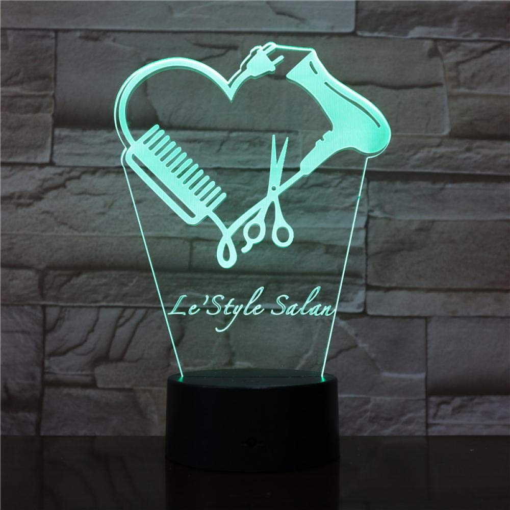 Hair Stylist Scissor 3d Led Night Lamp Barber Shop Name