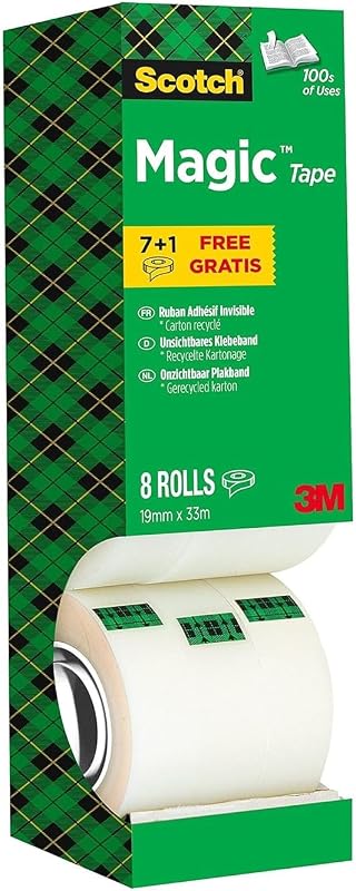 Magic Ruban Adhésif Invisible, Pack Éco, 8 Rouleaux, 19 mm x 33 m