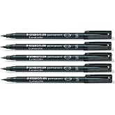 STAEDTLER Lumocolor Black Superfine Permanent Marker Pens Pack Of 5 Waterproof Smudge Resistant Quick Dry Cd Dvd Ohp