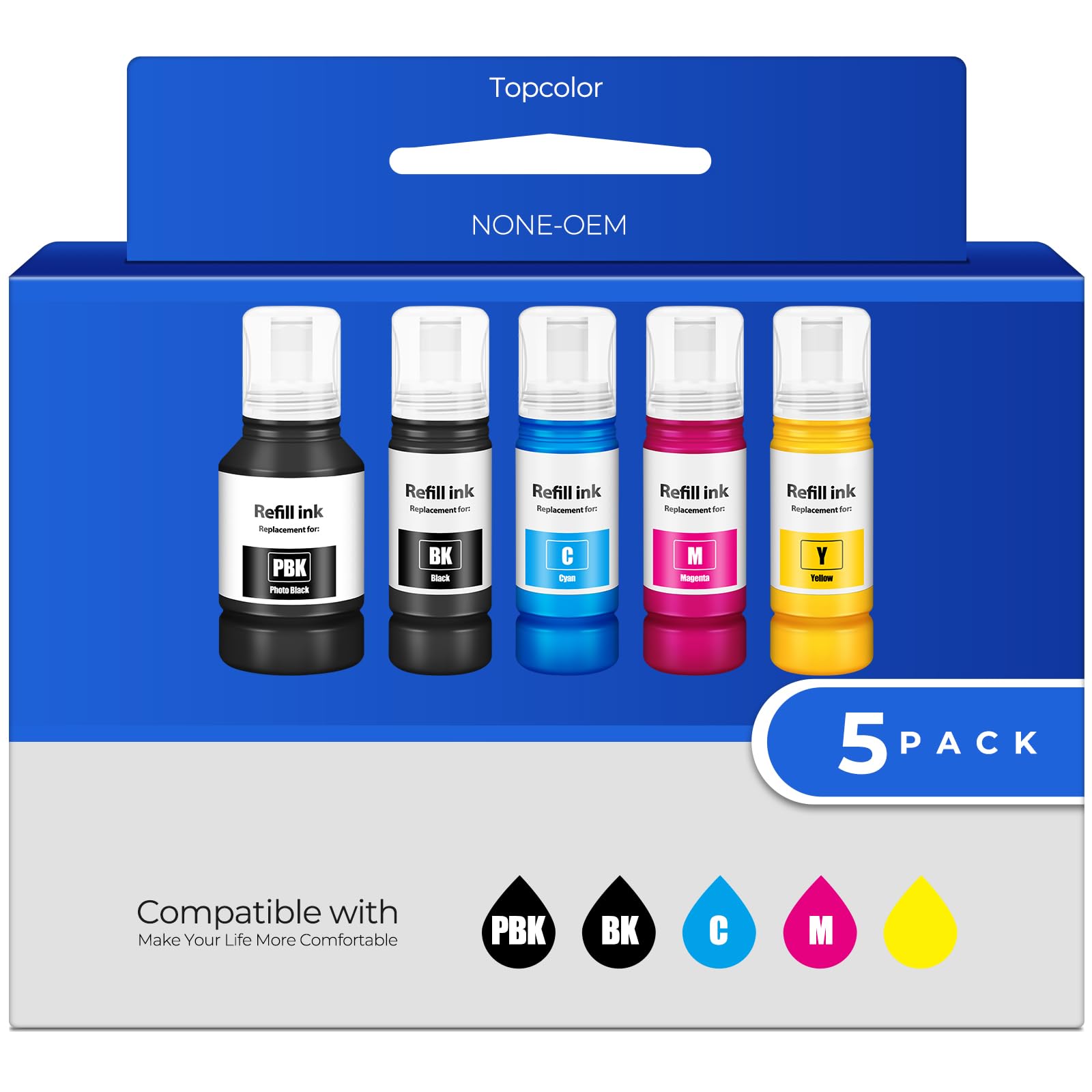 Photo 1 of Topcolor Compatible for T512 Ink Refill Bottles ET-7700 ET-7750 Ink Bottles EPT512 Ink Refill Bottles Compatible for ET 7700 ET 7750 ET-2720 ET-2800 Printer (Black, Photo Black, Blue,Magenta, Yellow)