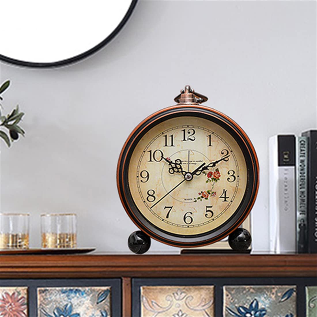 Alarm Clock Clock Clock Vintage Retro Old Fashion Decorative Quiet Non Tick Sweep Second Hand Quartz Analog Arabic Numerals Roman Numerals Metal Frame Desk Clock Battery Operated Loud Alarm (F)