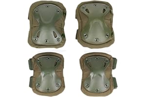 Bargain Crusader Military Tactical Knee Pad Elbow Pad Set Airsoft Knee Elbow Protective Pads Combat Paintball Skate Outdoor Sports Safety Guard Gear (X-Shape Green, M, 4pcs Set)